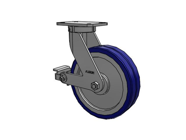 410 Series Top Plate Swivel Caster with 12 x 3 Blue Tread on Aluminum Core EZ - Swivel-EAZ (Flat) Wheel and Poly Cam Brake