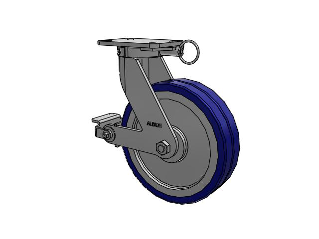 410 Series Top Plate Swivel Caster with 12 x 3 Blue Tread on Aluminum Core EZ - Swivel-EAZ (Flat) Wheel and Poly Cam Brake
