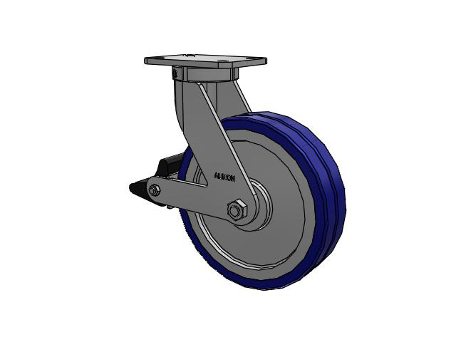 410 Series Top Plate Swivel Caster with 12 x 3 Blue Tread on Aluminum Core EZ - Swivel-EAZ (Flat) Wheel and Poly Lock Integrated Brake