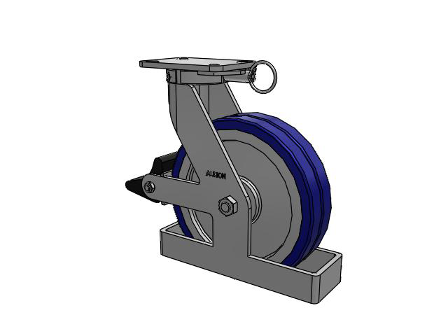 410 Series Top Plate Swivel Caster with 12 x 3 Blue Tread on Aluminum Core EZ - Swivel-EAZ (Flat) Wheel and Poly Lock Integrated Brake
