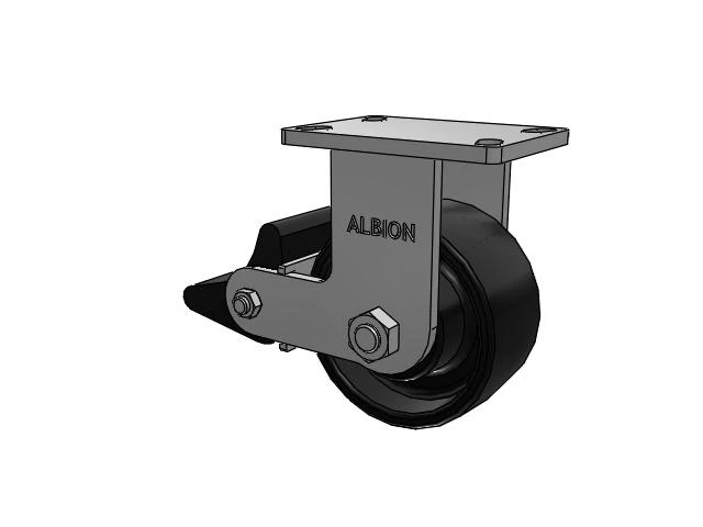 410 Series Top Plate Rigid Caster with 6 x 3 Black Paint FR - Ductile Iron Crowned Tread Wheel and Poly Lock Integrated Brake