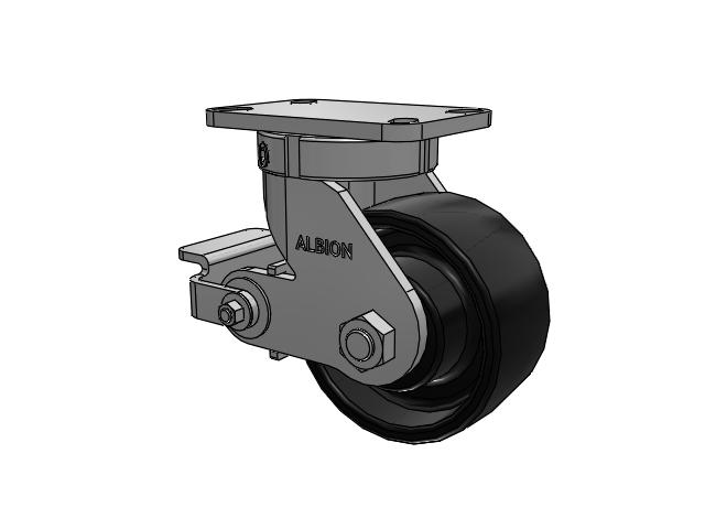 410 Series Top Plate Swivel Caster with 6 x 3 Black Paint FR - Ductile Iron Crowned Tread Wheel and Poly Cam Brake