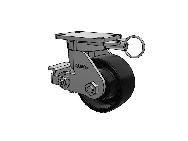410 Series Top Plate Swivel Caster with 6 x 3 Black Paint FR - Ductile Iron Crowned Tread Wheel and Poly Cam Brake