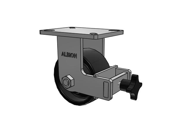 410 Series Top Plate Rigid Caster with 6 x 3 Black Paint FR - Ductile Iron Crowned Tread Wheel and Face Brake