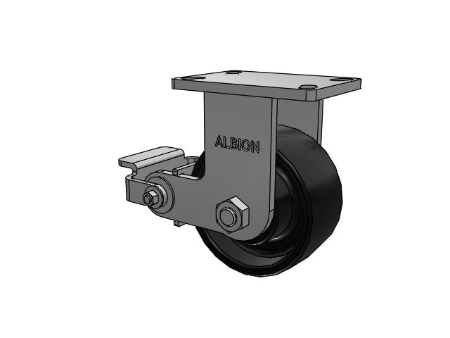 410 Series Top Plate Rigid Caster with 6 x 3 Black Paint FR - Ductile Iron Crowned Tread Wheel and Poly Cam Brake