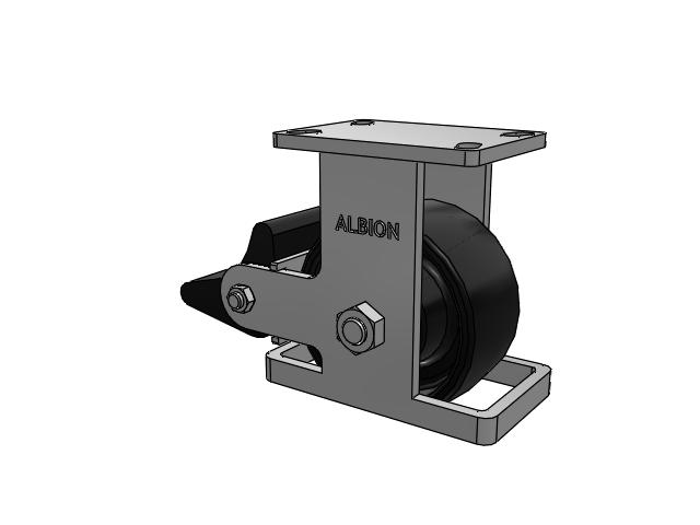 410 Series Top Plate Rigid Caster with 6 x 3 Black Paint FR - Ductile Iron Crowned Tread Wheel and Poly Lock Integrated Brake