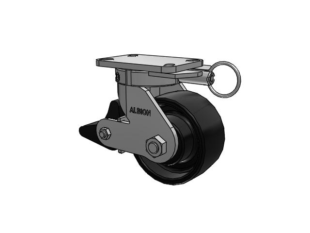 410 Series Top Plate Swivel Caster with 6 x 3 Black Paint FR - Ductile Iron Crowned Tread Wheel and Poly Lock Integrated Brake