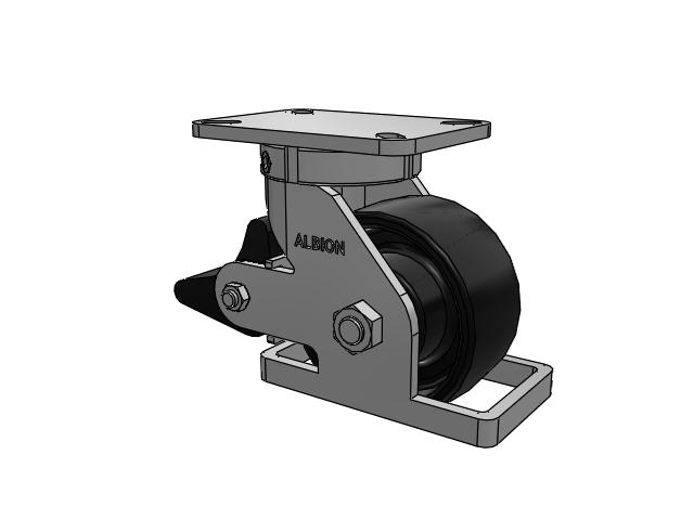 410 Series Top Plate Swivel Caster with 6 x 3 Black Paint FR - Ductile Iron Crowned Tread Wheel and Poly Lock Integrated Brake