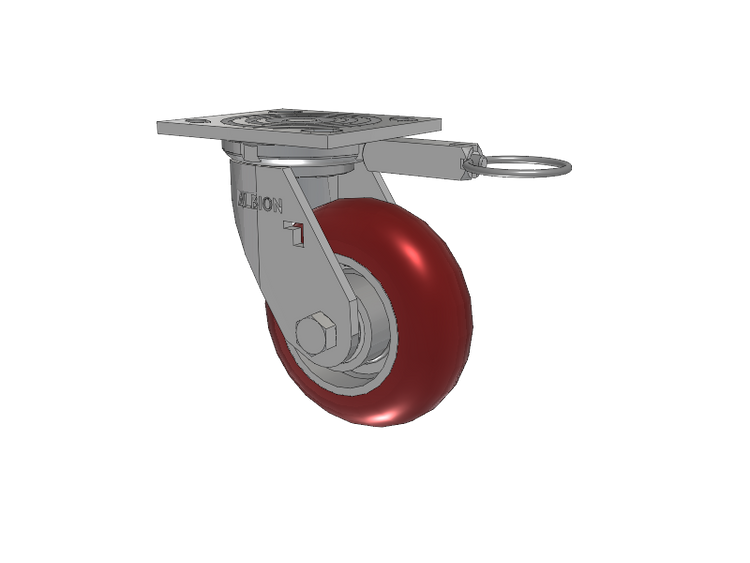 16 Series Top Plate Swivel Caster with 5 x 2 Maroon Tread on Aluminum Core AX - Round Polyurethane (Aluminum Core) Wheel