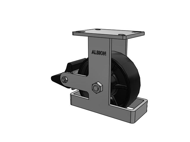 410 Series Top Plate Rigid Caster with 8 x 3 Black Paint FR - Ductile Iron Crowned Tread Wheel and Poly Lock Integrated Brake