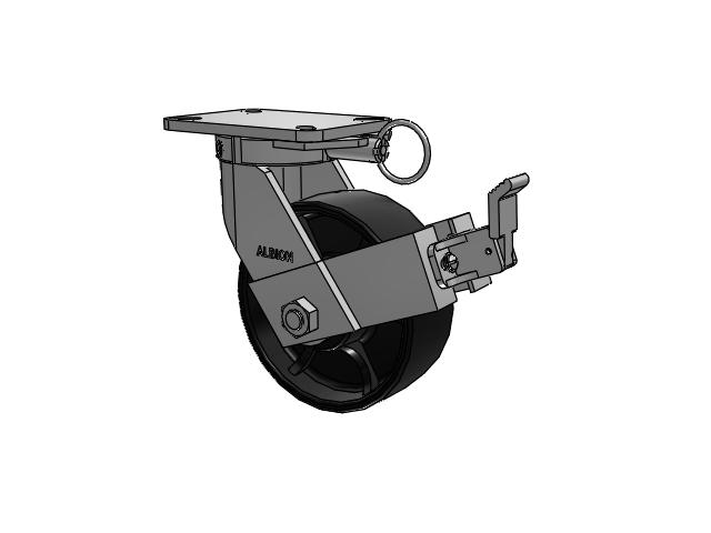 410 Series Top Plate Swivel Caster with 8 x 3 Black Paint FR - Ductile Iron Crowned Tread Wheel and Face Brake