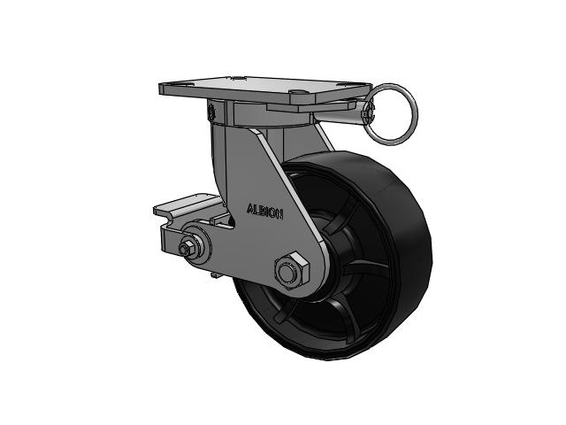 410 Series Top Plate Swivel Caster with 8 x 3 Black Paint FR - Ductile Iron Crowned Tread Wheel and Poly Cam Brake