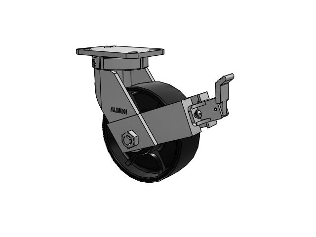 410 Series Top Plate Swivel Caster with 8 x 3 Black Paint FR - Ductile Iron Crowned Tread Wheel and Face Brake