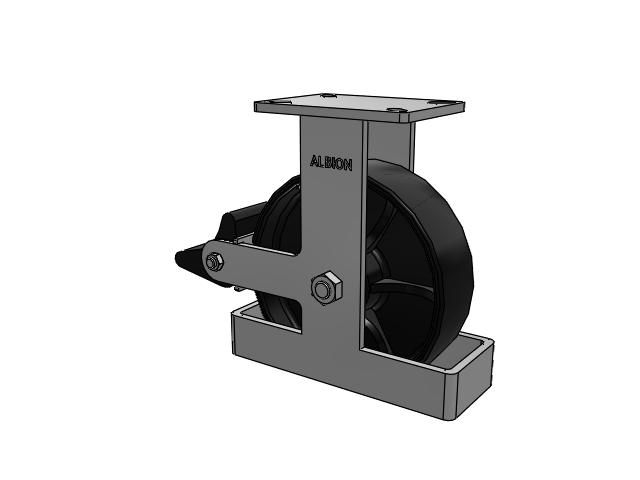 410 Series Top Plate Rigid Caster with 10 x 3 Black Paint FR - Ductile Iron Crowned Tread Wheel and Poly Lock Integrated Brake