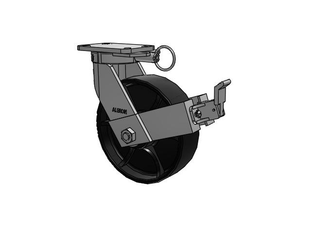 410 Series Top Plate Swivel Caster with 10 x 3 Black Paint FR - Ductile Iron Crowned Tread Wheel and Face Brake