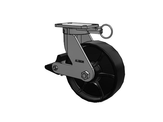 410 Series Top Plate Swivel Caster with 10 x 3 Black Paint FR - Ductile Iron Crowned Tread Wheel and Poly Lock Integrated Brake