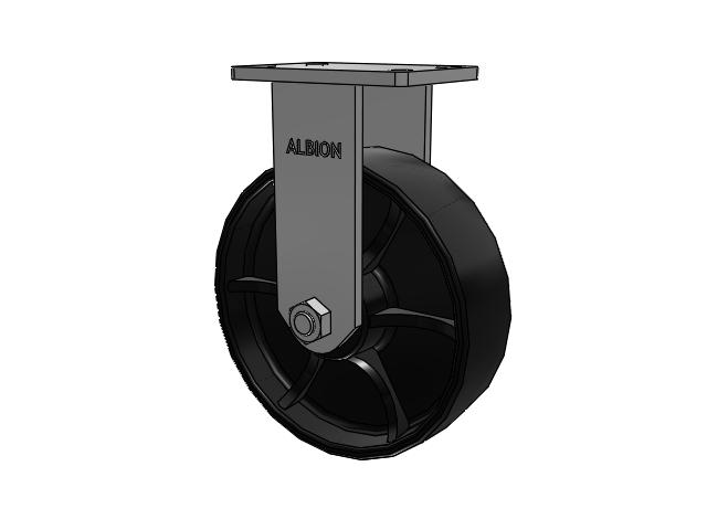 410 Series Top Plate Rigid Caster with 10 x 3 Black Paint FR - Ductile Iron Crowned Tread Wheel