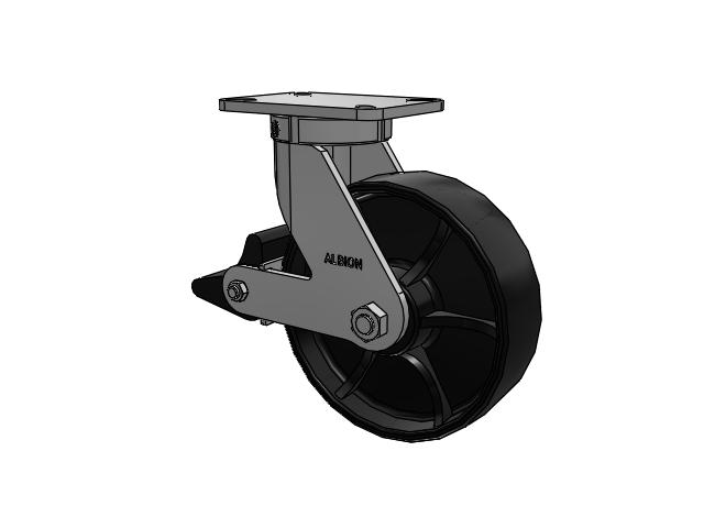 410 Series Top Plate Swivel Caster with 10 x 3 Black Paint FR - Ductile Iron Crowned Tread Wheel and Poly Lock Integrated Brake