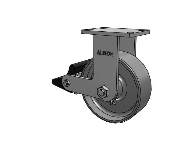 410 Series Top Plate Rigid Caster with 8 x 3 Clear Coat Enamel FS - Drop-Forged Steel Wheel and Poly Lock Integrated Brake
