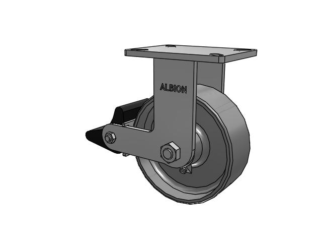 410 Series Top Plate Rigid Caster with 8 x 3 Clear Coat Enamel FS - Drop-Forged Steel Wheel and Poly Lock Integrated Brake