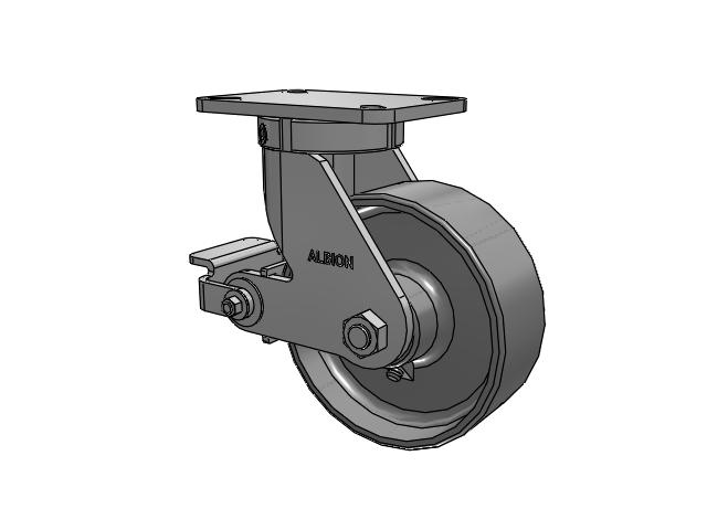 410 Series Top Plate Swivel Caster with 8 x 3 Clear Coat Enamel FS - Drop-Forged Steel Wheel and Poly Cam Brake