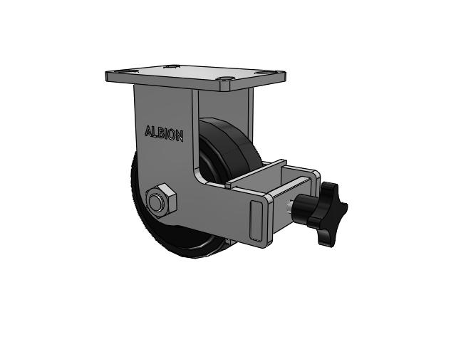 410 Series Top Plate Rigid Caster with 6 x 3 Black Tread on Black Enamel Core MR - Moldon Rubber (Cast Iron Core) Wheel and Face Brake