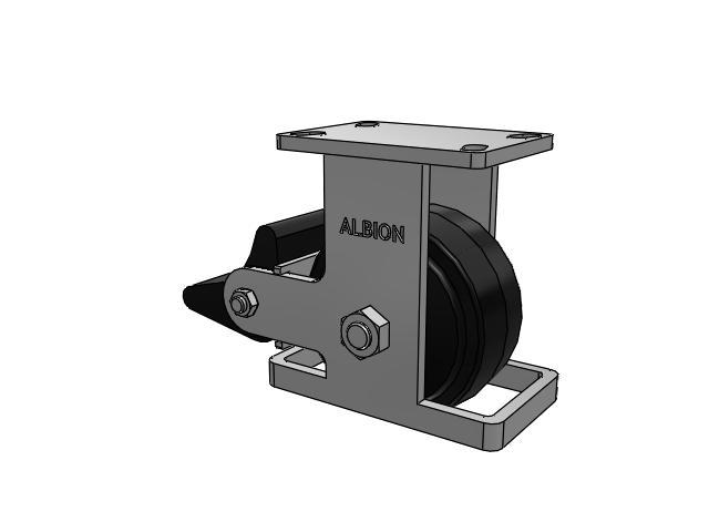 410 Series Top Plate Rigid Caster with 6 x 3 Black Tread on Black Enamel Core MR - Moldon Rubber (Cast Iron Core) Wheel and Poly Lock Integrated Brake