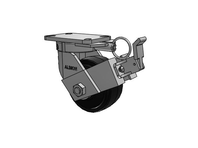 410 Series Top Plate Swivel Caster with 6 x 3 Black Tread on Black Enamel Core MR - Moldon Rubber (Cast Iron Core) Wheel and Face Brake