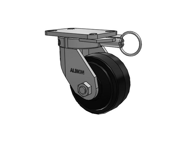 Roulette pivotante à plaque supérieure de la série 410, avec bande de roulement noire 6 x 3 sur noyau émaillé noir MR - Moldon Rubber (noyau en fonte)