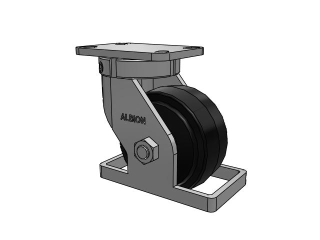 Roulette pivotante à plaque supérieure de la série 410, avec bande de roulement noire 6 x 3 sur noyau émaillé noir MR - Moldon Rubber (noyau en fonte)