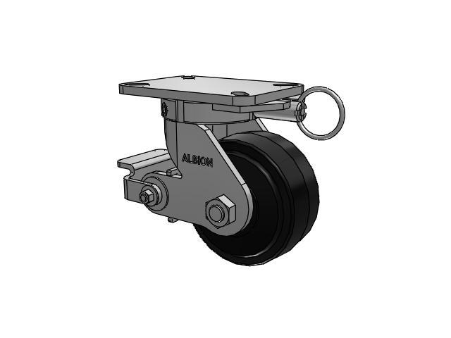 410 Series Top Plate Swivel Caster with 6 x 3 Black Tread on Black Enamel Core MR - Moldon Rubber (Cast Iron Core) Wheel and Poly Cam Brake