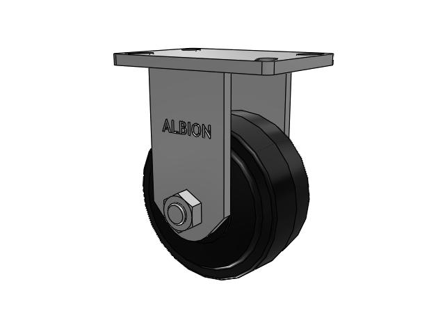 410 Series Top Plate Rigid Caster with 6 x 3 Black Tread on Black Enamel Core MR - Moldon Rubber (Cast Iron Core) Wheel