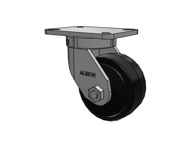 410 Series Top Plate Swivel Caster with 6 x 3 Black Tread on Black Enamel Core MR - Moldon Rubber (Cast Iron Core) Wheel
