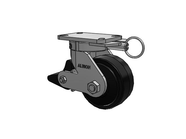 410 Series Top Plate Swivel Caster with 6 x 3 Black Tread on Black Enamel Core MR - Moldon Rubber (Cast Iron Core) Wheel and Poly Lock Integrated Brake