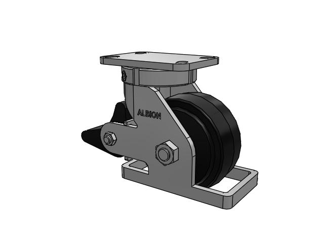 410 Series Top Plate Swivel Caster with 6 x 3 Black Tread on Black Enamel Core MR - Moldon Rubber (Cast Iron Core) Wheel and Poly Lock Integrated Brake