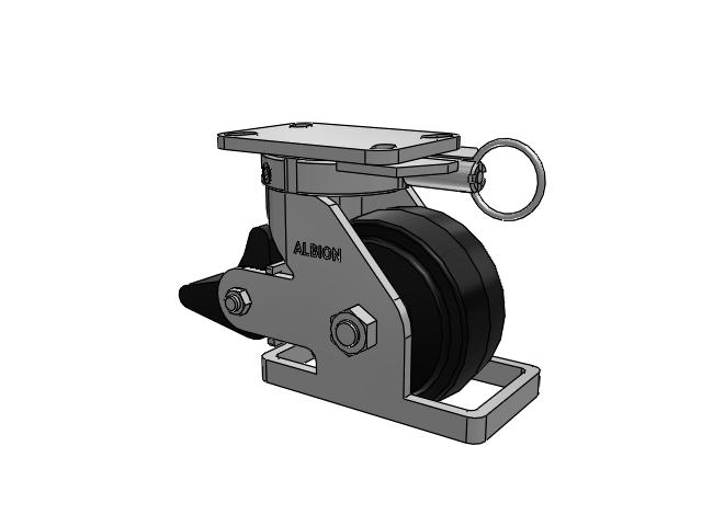 410 Series Top Plate Swivel Caster with 6 x 3 Black Tread on Black Enamel Core MR - Moldon Rubber (Cast Iron Core) Wheel and Poly Lock Integrated Brake