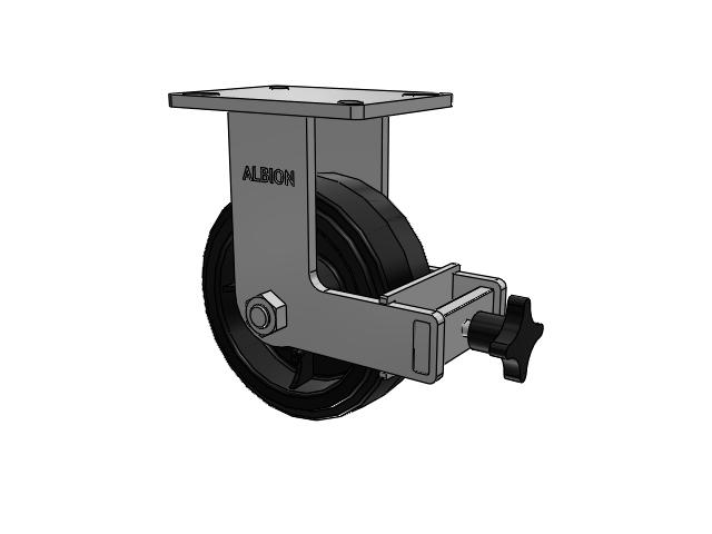 410 Series Top Plate Rigid Caster with 8 x 3 Black Tread on Black Enamel Core MR - Moldon Rubber (Cast Iron Core) Wheel and Face Brake