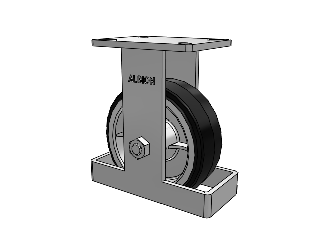 410 Series Top Plate Rigid Caster with 8 x 3 Black Tread on Black Enamel Core MR - Moldon Rubber (Cast Iron Core) Wheel