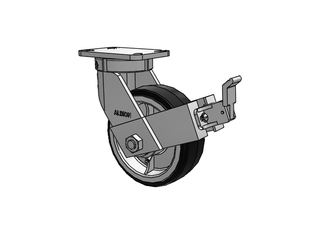 410 Series Top Plate Swivel Caster with 8 x 3 Black Tread on Black Enamel Core MR - Moldon Rubber (Cast Iron Core) Wheel and Face Brake