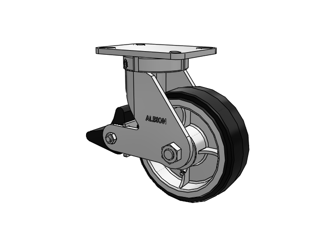 410 Series Top Plate Swivel Caster with 8 x 3 Black Tread on Black Enamel Core MR - Moldon Rubber (Cast Iron Core) Wheel and Poly Lock Integrated Brake