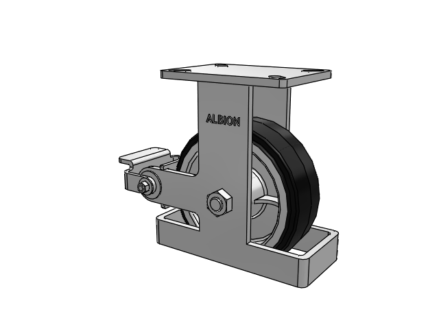 410 Series Top Plate Rigid Caster with 8 x 3 Black Tread on Black Enamel Core MR - Moldon Rubber (Cast Iron Core) Wheel and Poly Cam Brake