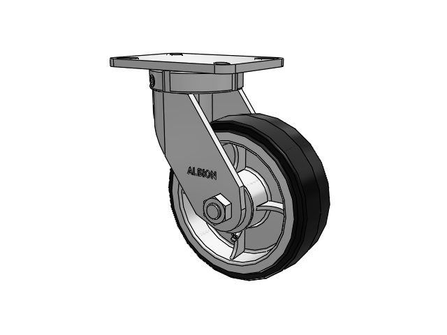 410 Series Top Plate Swivel Caster with 8 x 3 Black Tread on Black Enamel Core MR - Moldon Rubber (Cast Iron Core) Wheel