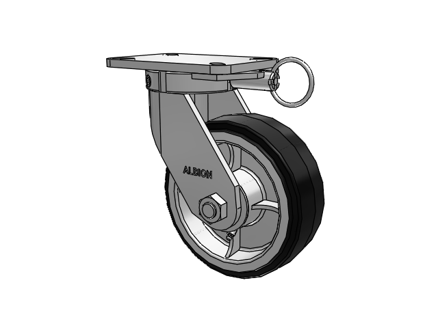 410 Series Top Plate Swivel Caster with 8 x 3 Black Tread on Black Enamel Core MR - Moldon Rubber (Cast Iron Core) Wheel