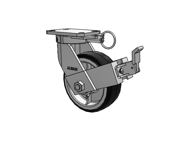 410 Series Top Plate Swivel Caster with 8 x 3 Black Tread on Black Enamel Core MR - Moldon Rubber (Cast Iron Core) Wheel and Face Brake