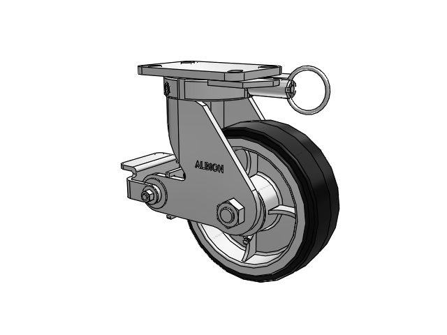 410 Series Top Plate Swivel Caster with 8 x 3 Black Tread on Black Enamel Core MR - Moldon Rubber (Cast Iron Core) Wheel and Poly Cam Brake
