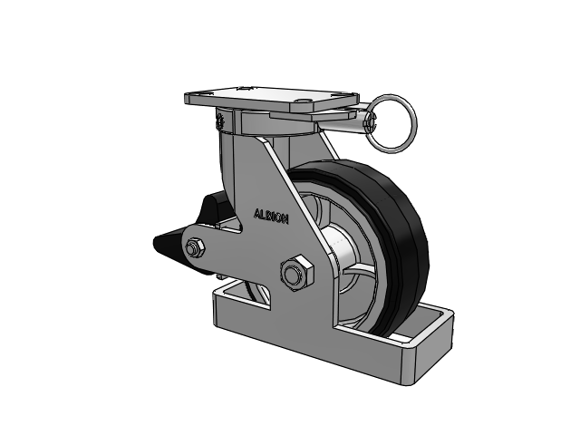 410 Series Top Plate Swivel Caster with 8 x 3 Black Tread on Black Enamel Core MR - Moldon Rubber (Cast Iron Core) Wheel and Poly Lock Integrated Brake