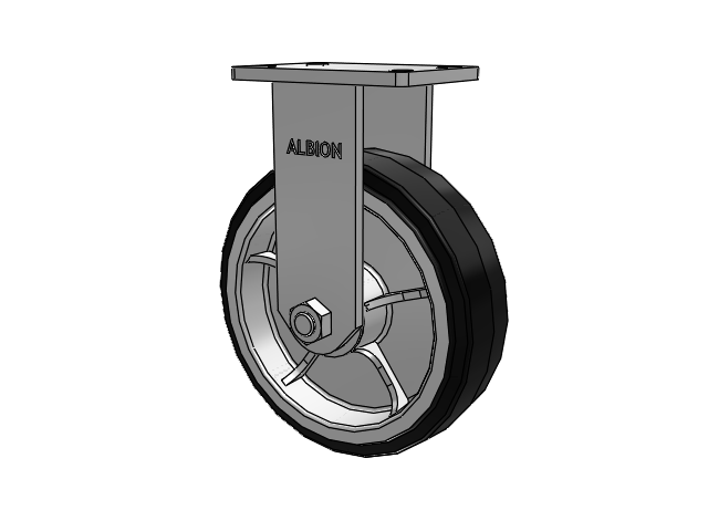 410 Series Top Plate Rigid Caster with 10 x 3 Black Tread on Black Enamel Core MR - Moldon Rubber (Cast Iron Core) Wheel