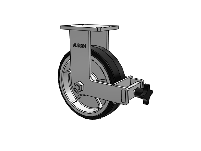 410 Series Top Plate Rigid Caster with 10 x 3 Black Tread on Black Enamel Core MR - Moldon Rubber (Cast Iron Core) Wheel and Face Brake