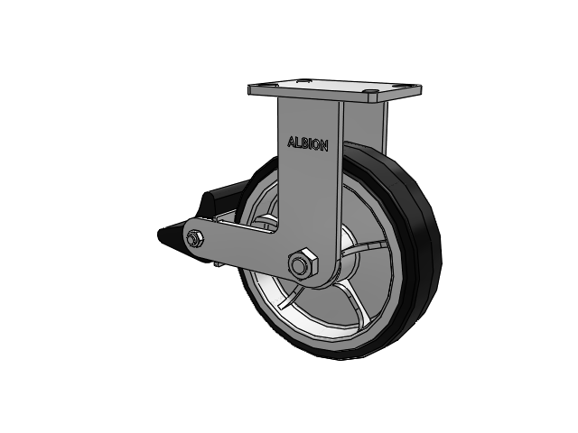 410 Series Top Plate Rigid Caster with 10 x 3 Black Tread on Black Enamel Core MR - Moldon Rubber (Cast Iron Core) Wheel and Poly Lock Integrated Brake