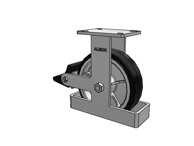 410 Series Top Plate Rigid Caster with 10 x 3 Black Tread on Black Enamel Core MR - Moldon Rubber (Cast Iron Core) Wheel and Poly Lock Integrated Brake